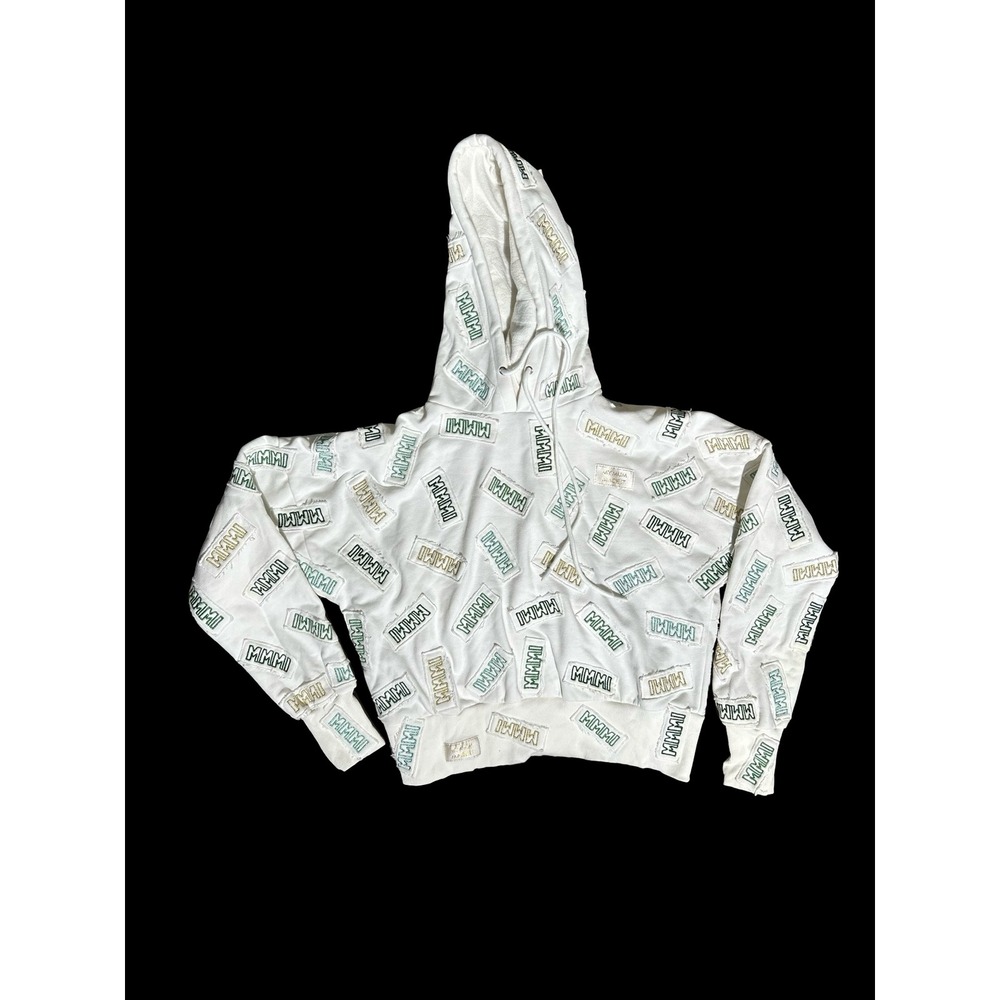 My Mum Made It MMMI White All Over Patch Cropped Hoodie Sweatshirt Size M